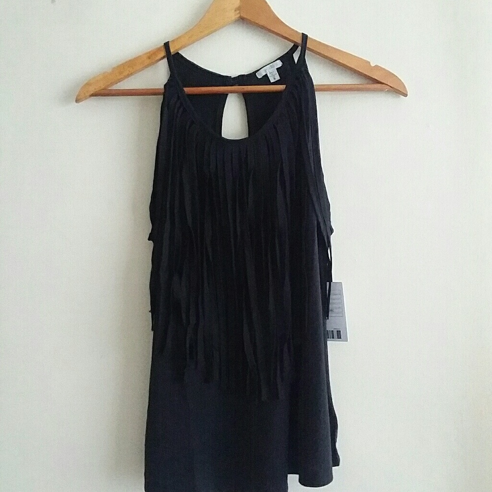 Anthropologie Ecote Fringe Tank Top Black